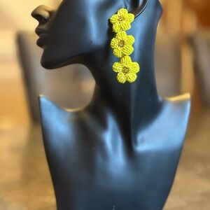 Yellow Floral Beaded Earrings